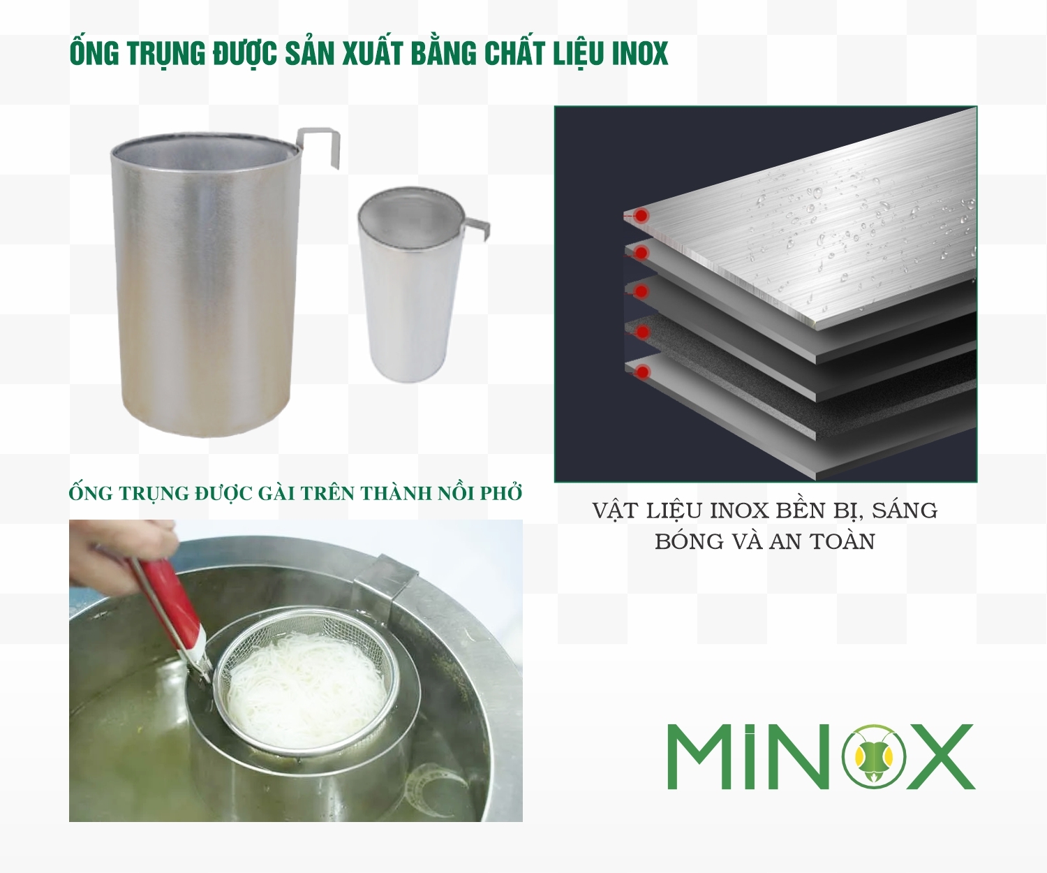 Hộc inox chứa nước dùng nồi phở