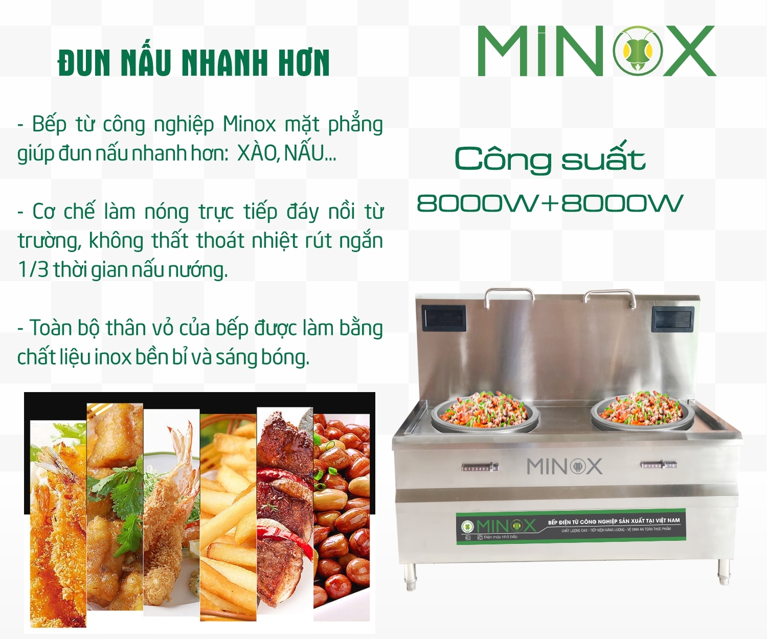 Bếp từ 8kw xào đôi trực tiếp