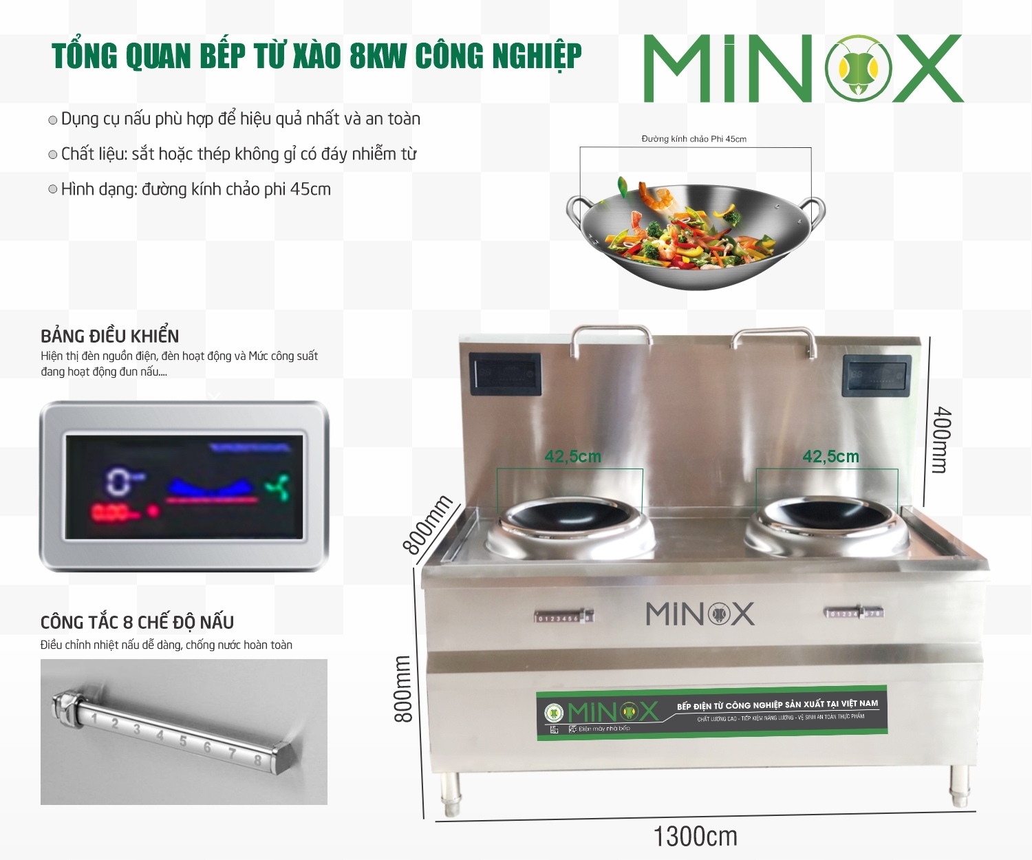 Bếp từ 8kw xào đôi công nghiệp