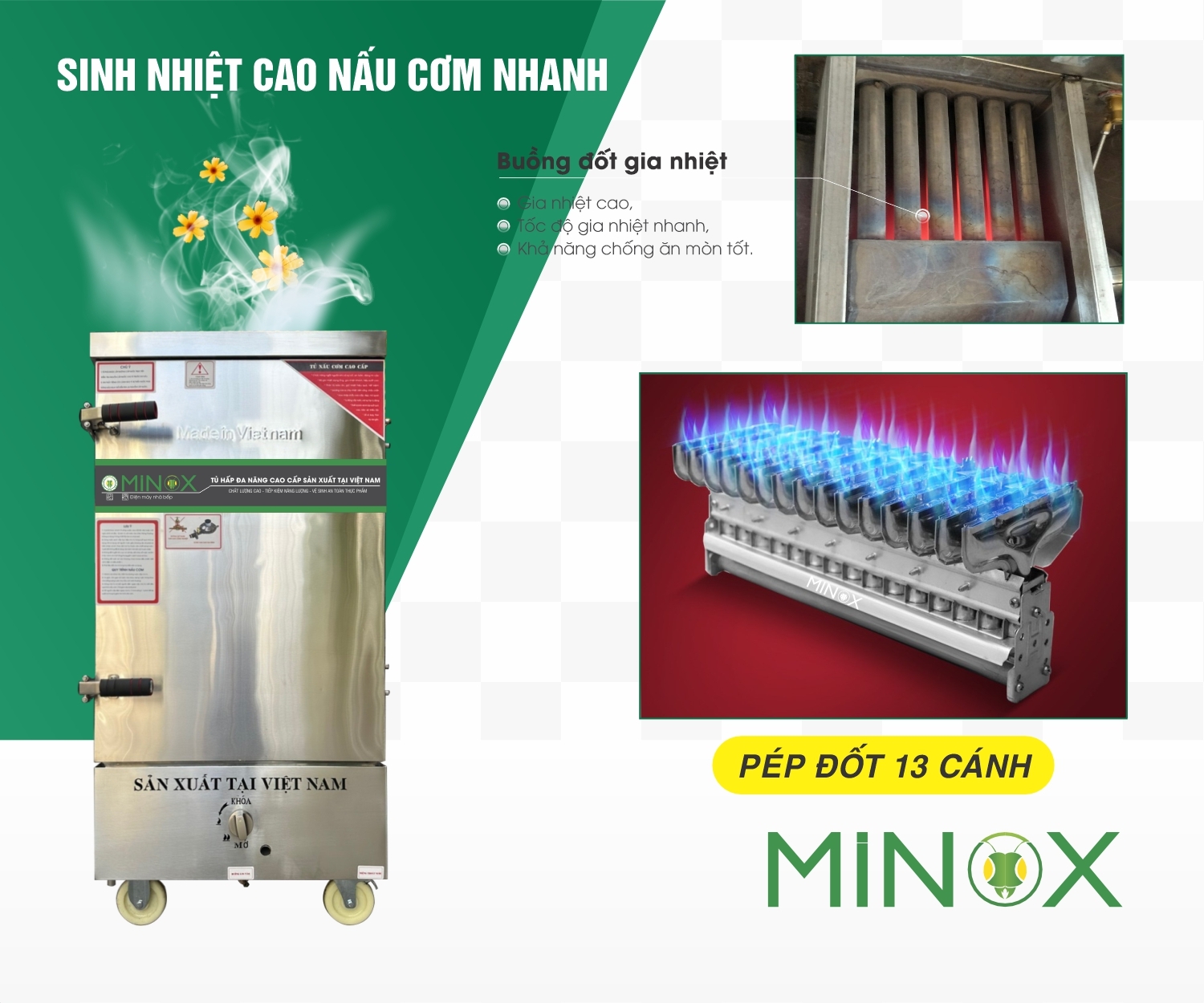 Pép đốt 13 cánh tủ nấu cơm gas