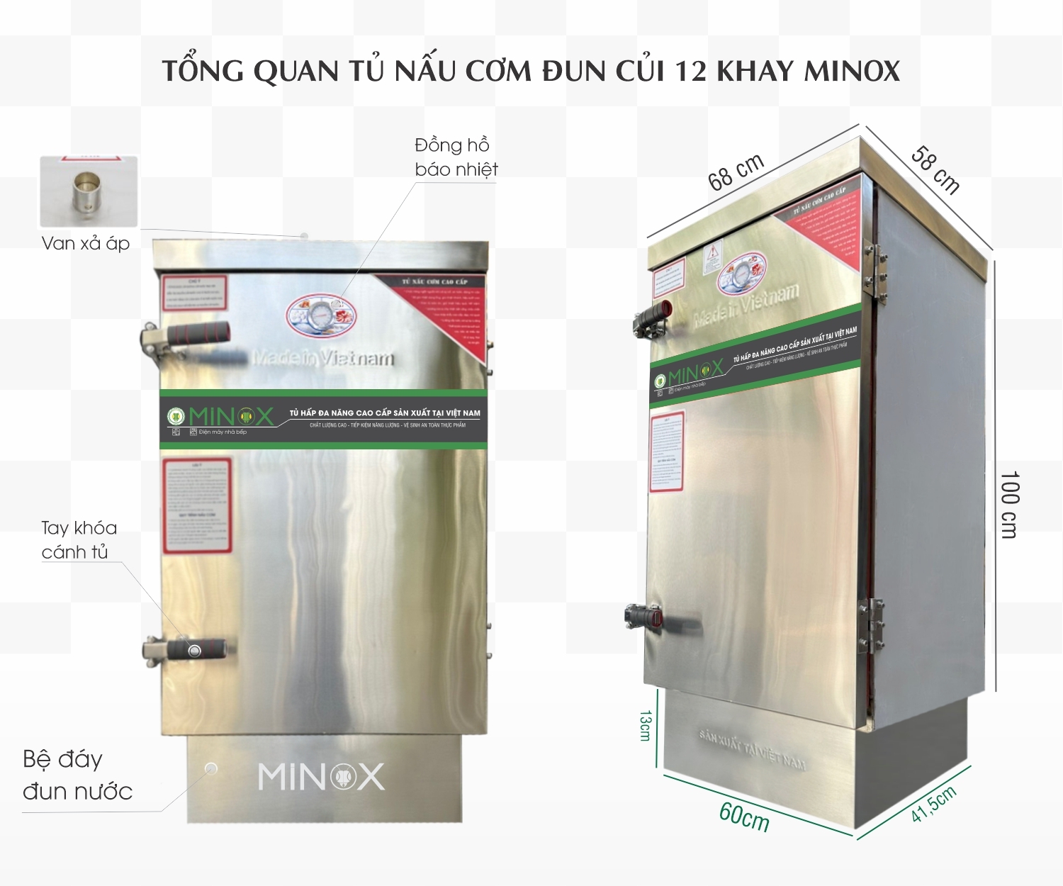 Tủ nấu cơm đun củi 12 khay