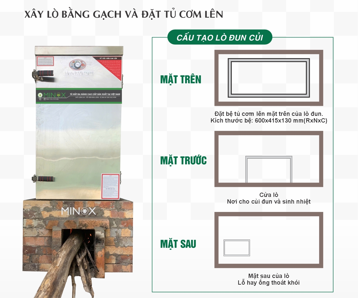 Tủ nấu cơm đun củi 12 khay