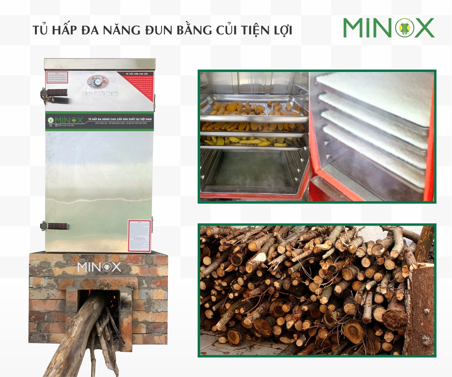 Tủ nấu cơm đun củi 12 khay