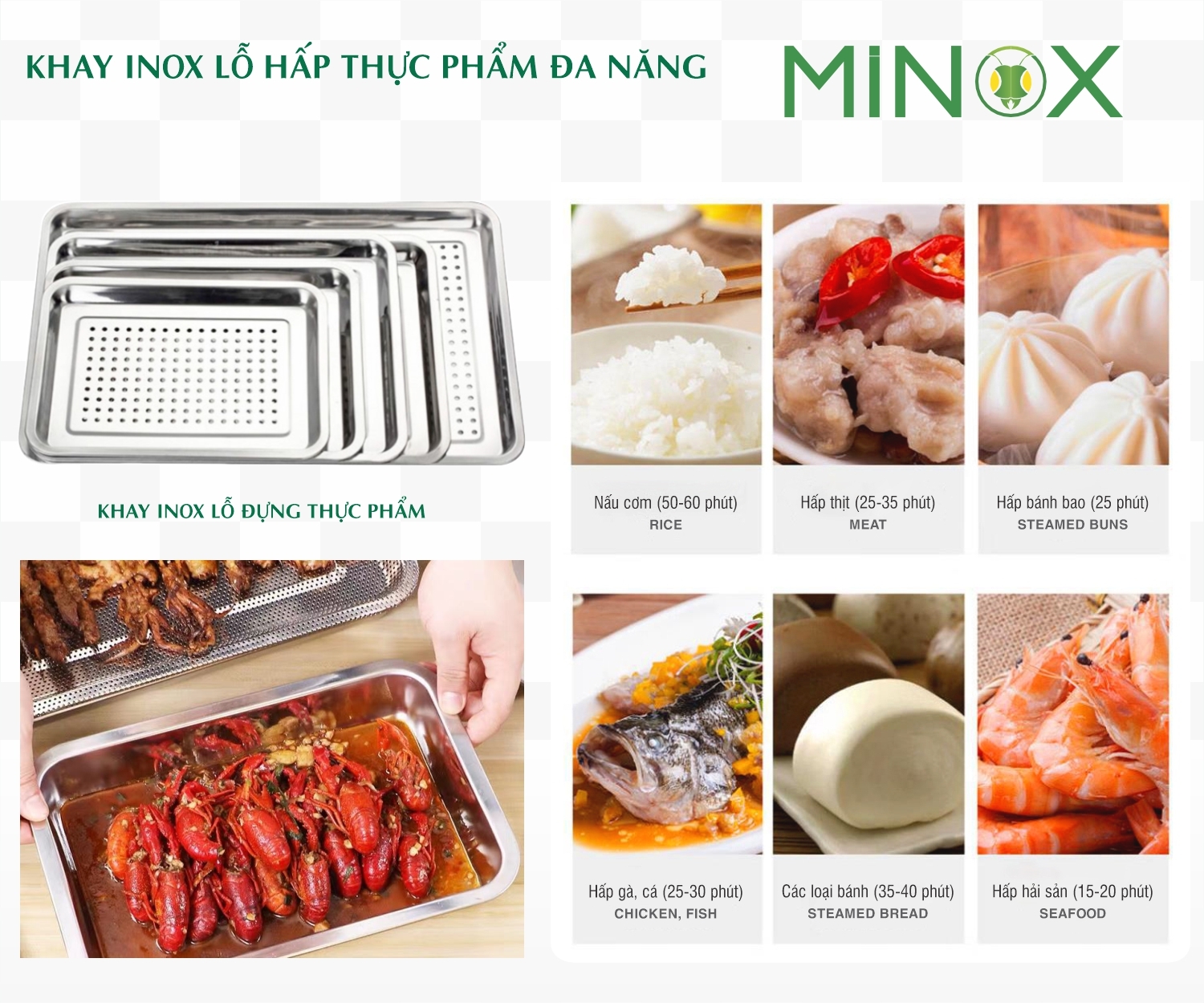 Khay inox dập lỗ hấp thực phẩm