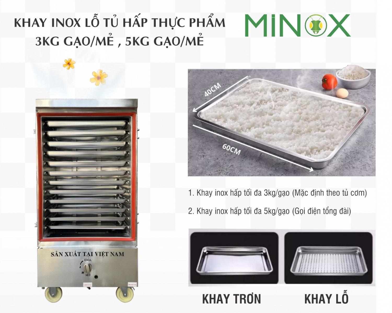 Khay inox dập lỗ hấp thực phẩm