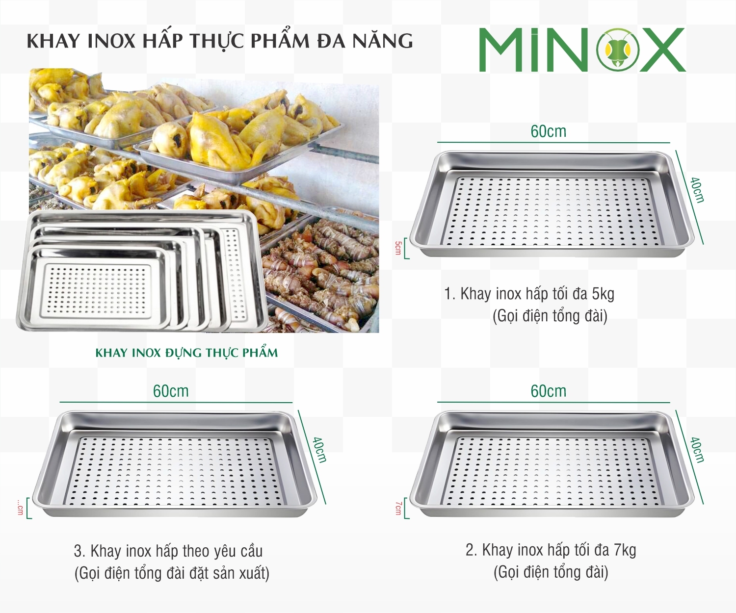 Khay inox dập lỗ hấp thực phẩm