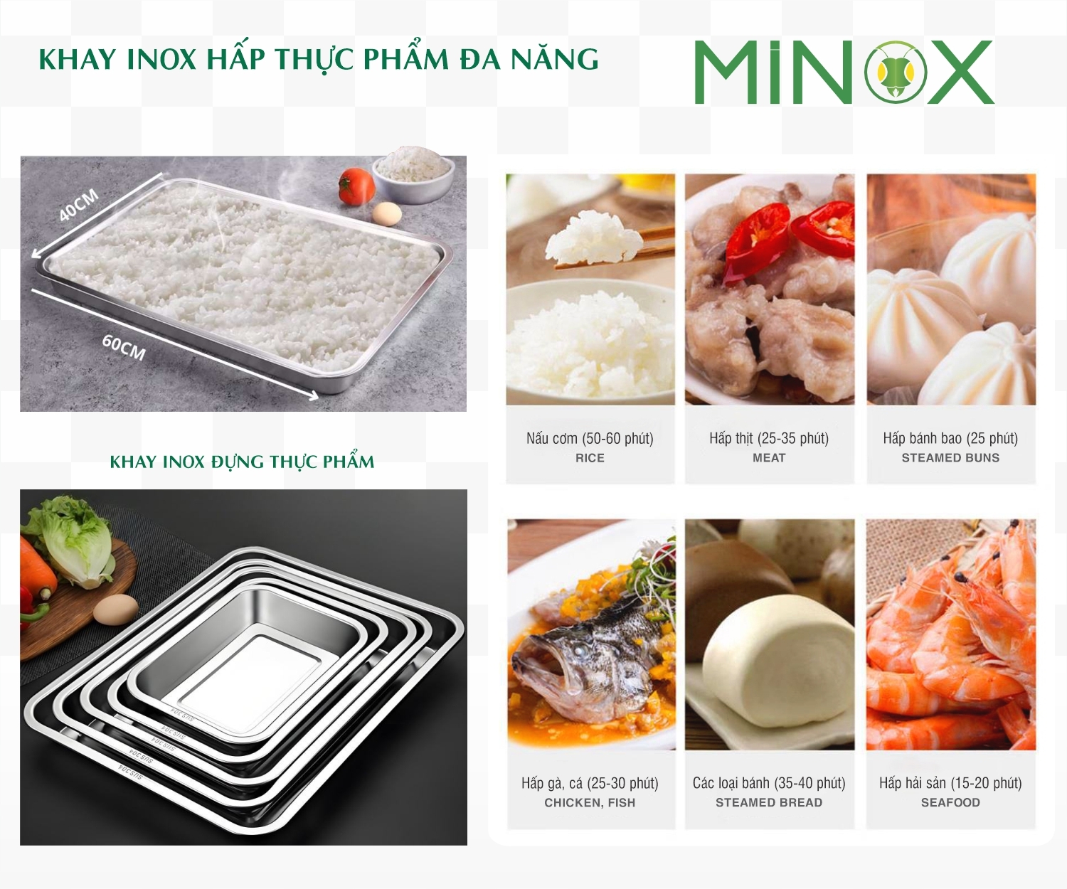 Khay hấp inox tủ nấu cơm