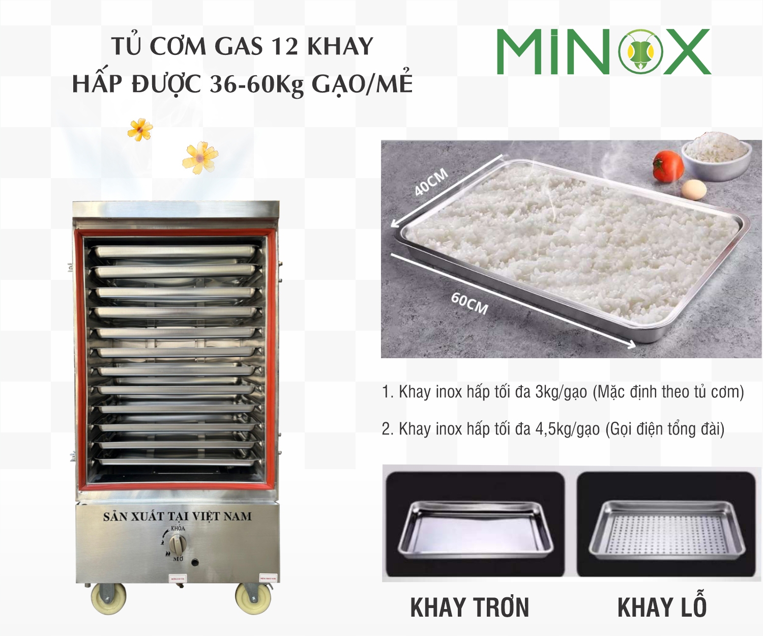 Tủ nấu cơm gas 12 khay