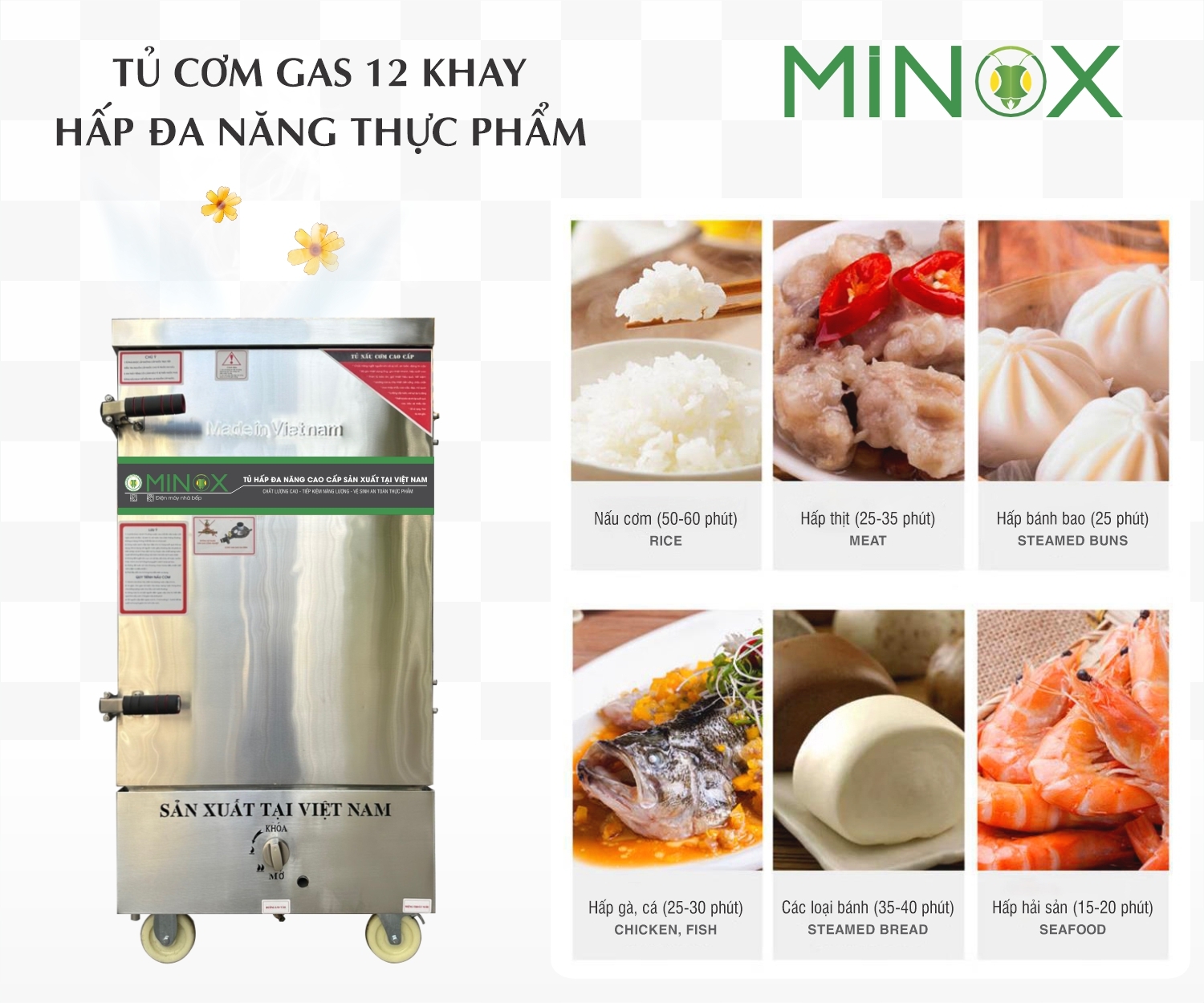 Tủ nấu cơm gas 12 khay