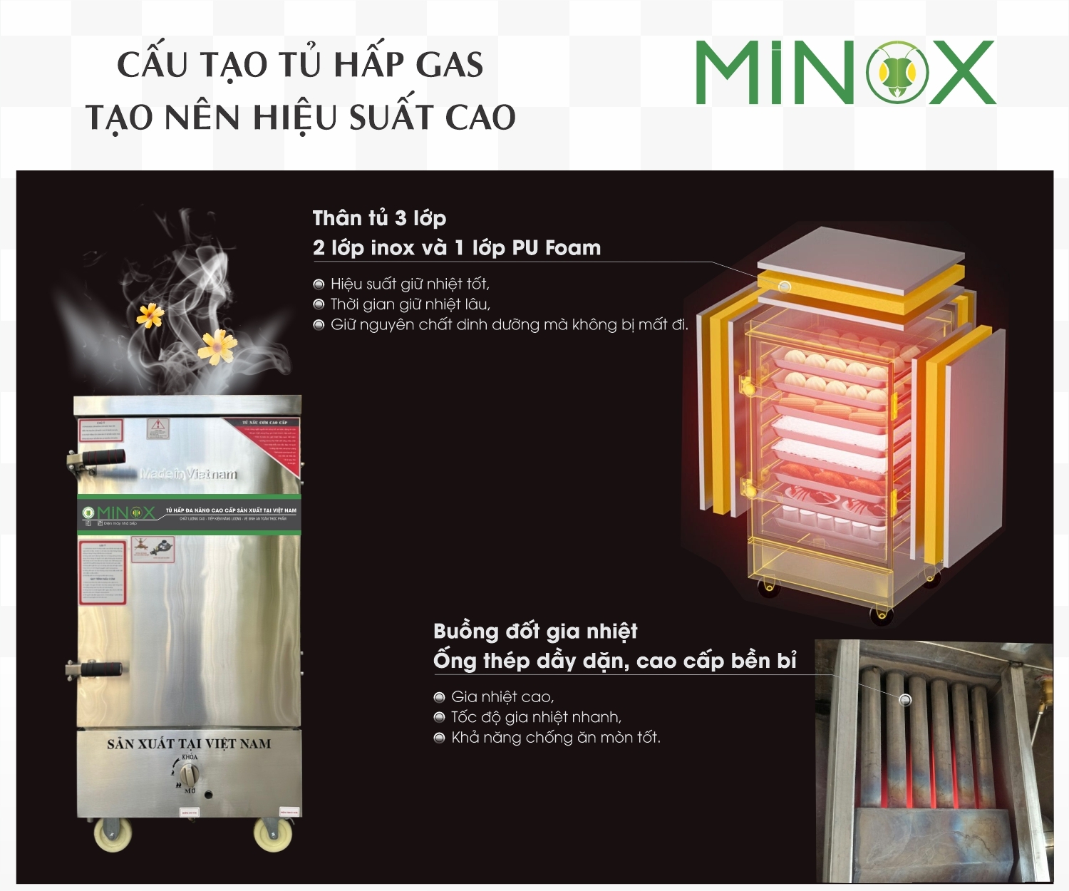 Tủ nấu cơm gas 12 khay