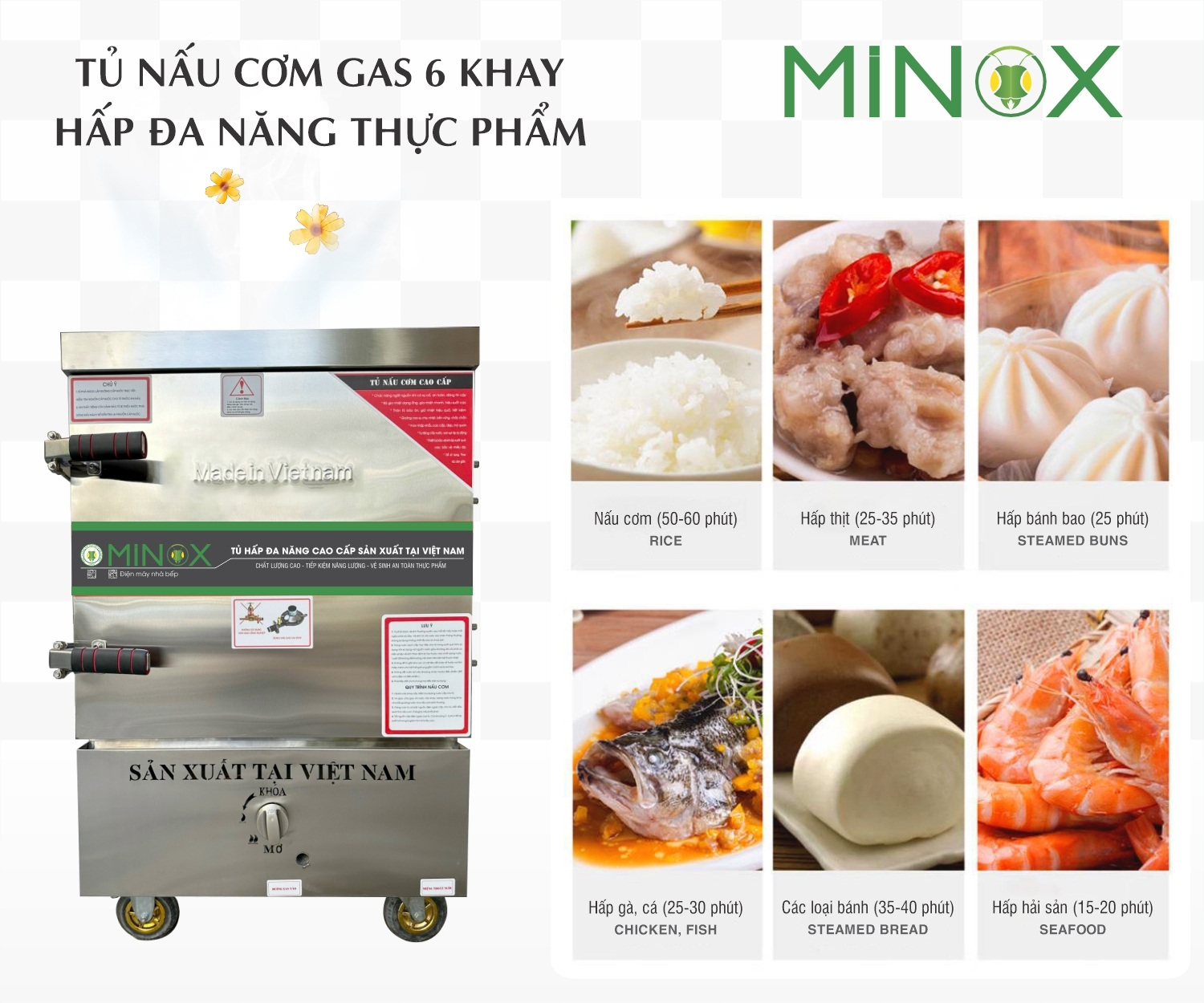 Tủ nấu cơm gas 6 khay