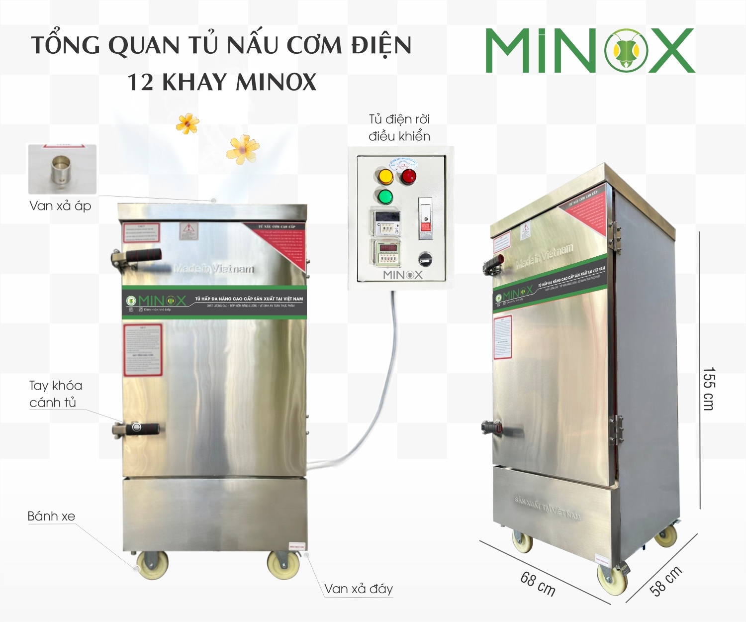 Tủ nấu cơm 12 khay tủ điện rời