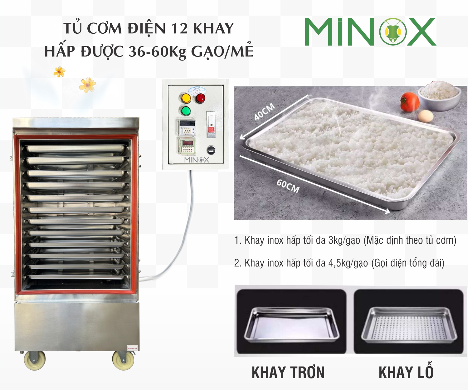 Tủ nấu cơm 12 khay tủ điện rời