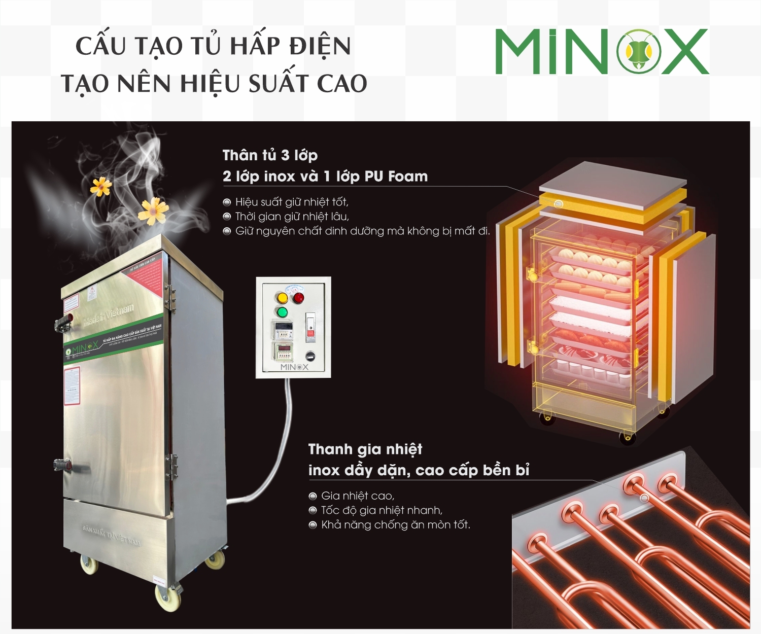 Tủ nấu cơm 12 khay tủ điện rời