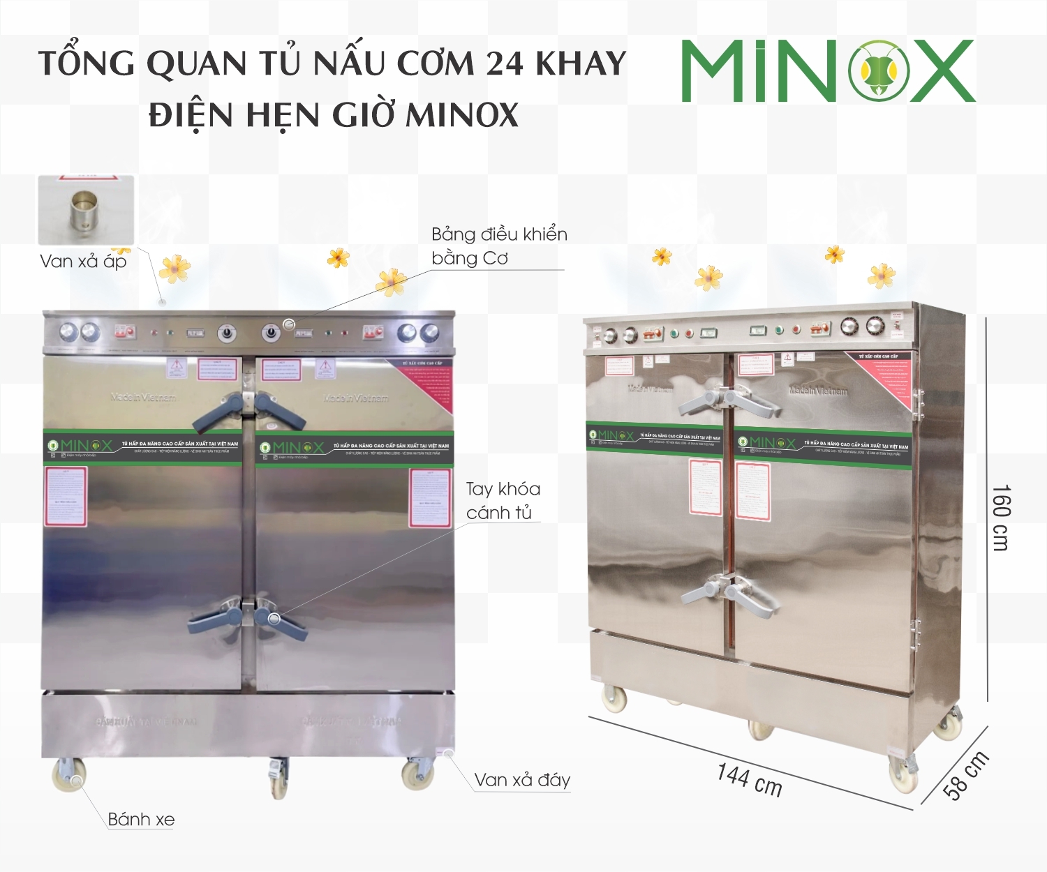 Tủ nấu cơm 24 khay điện hẹn giờ