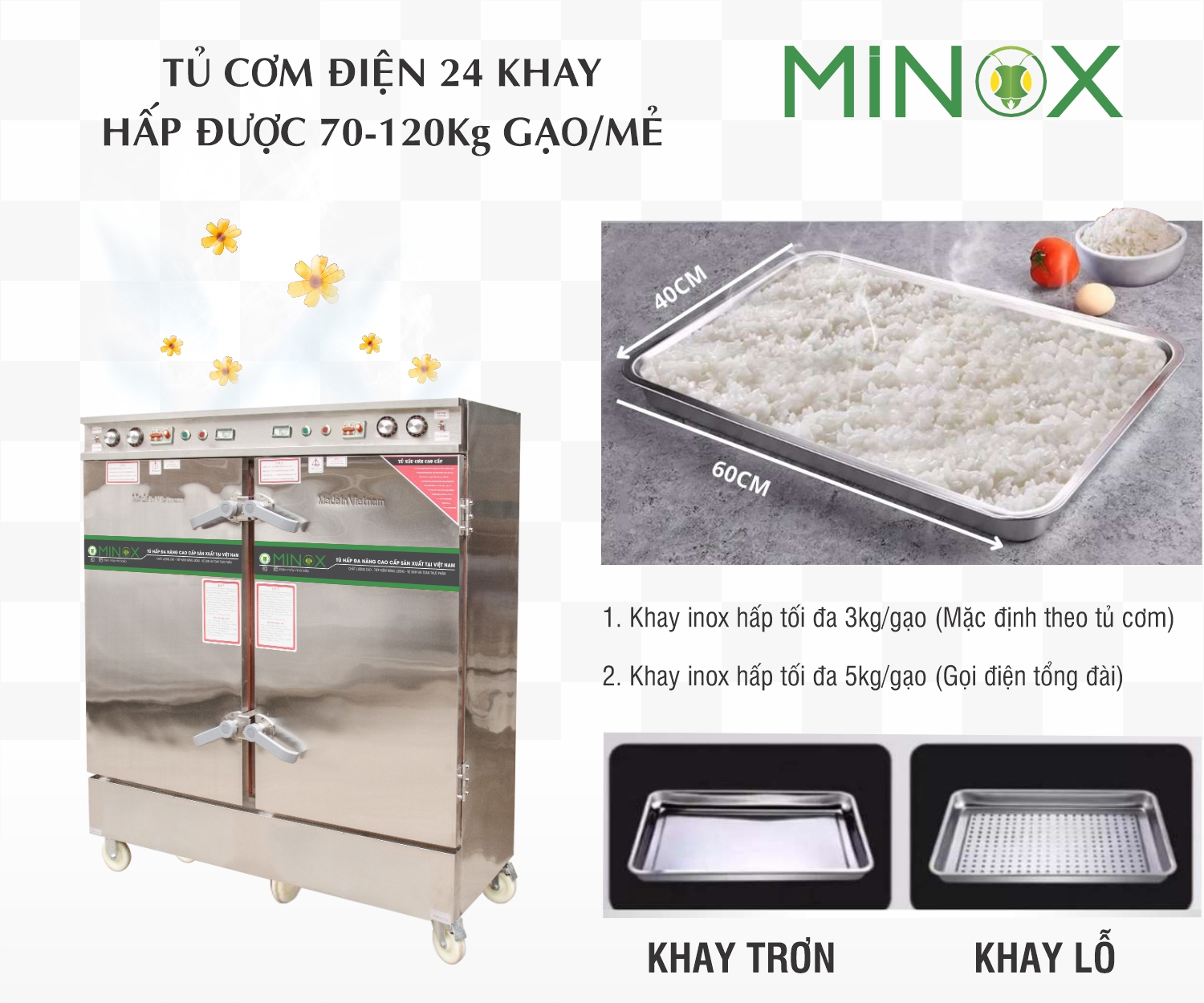 Tủ nấu cơm 24 khay điện hẹn giờ