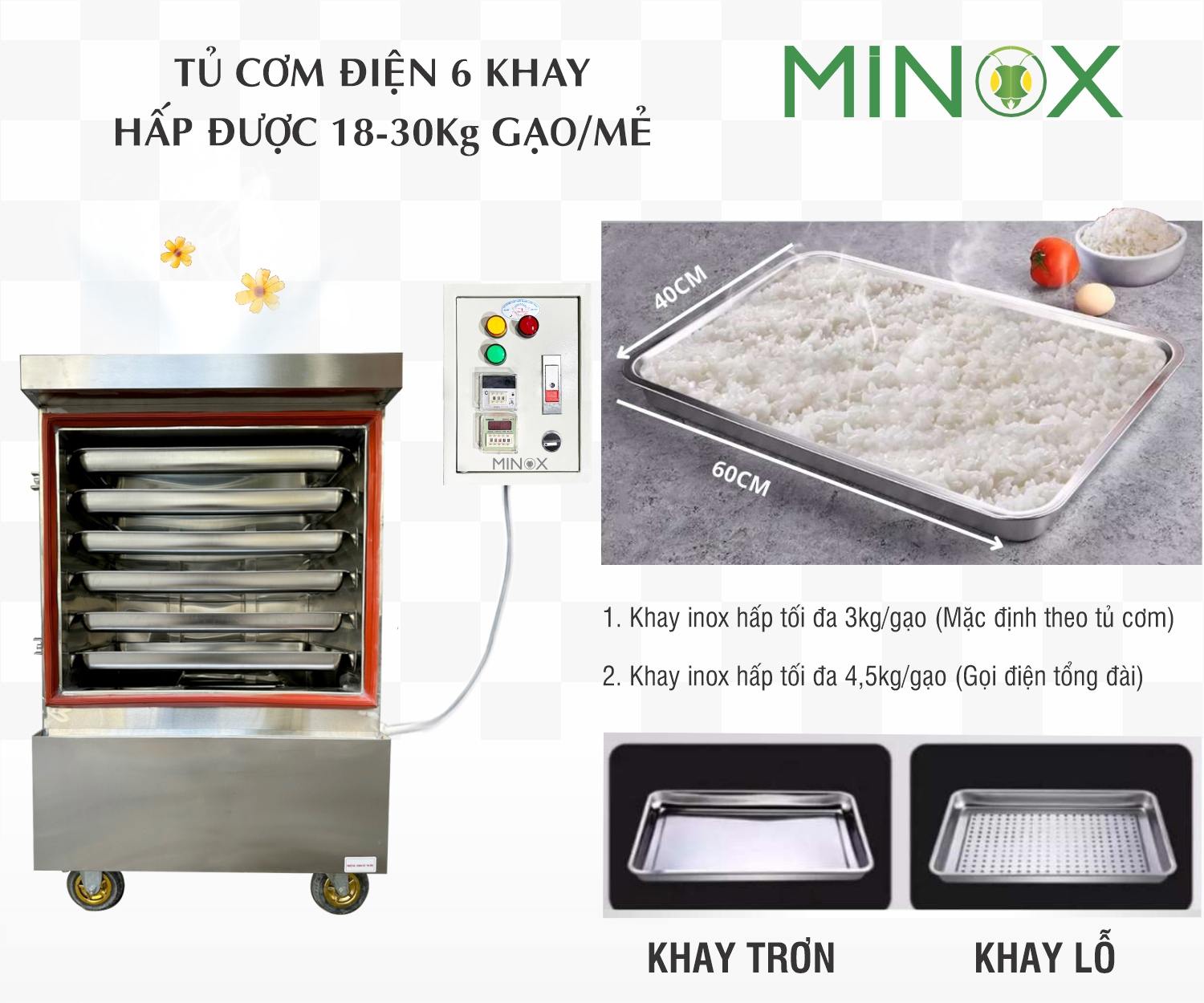 Tủ nấu cơm 6 khay tủ điện rời