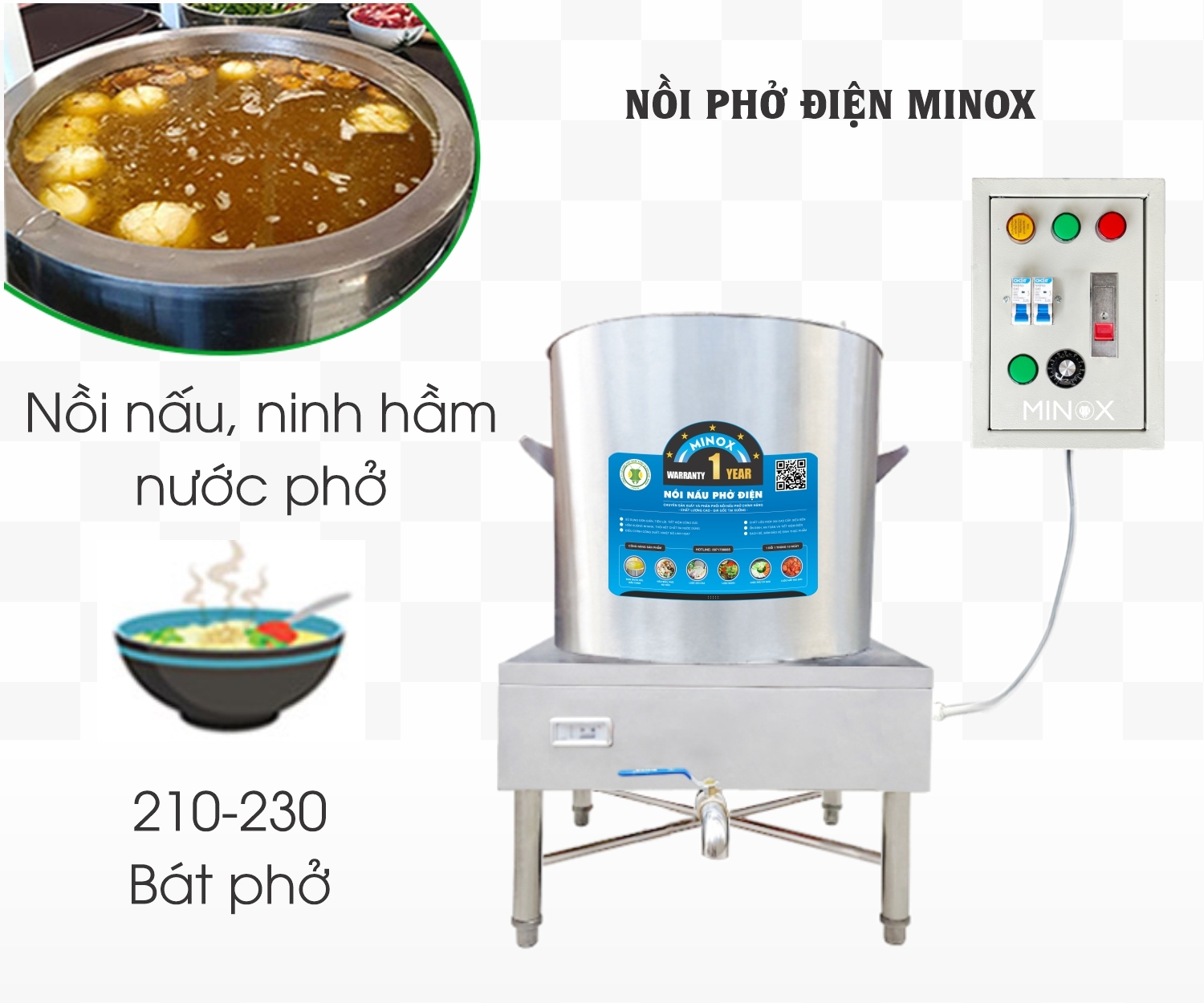 Nồi nấu phở 100L tủ điện rời