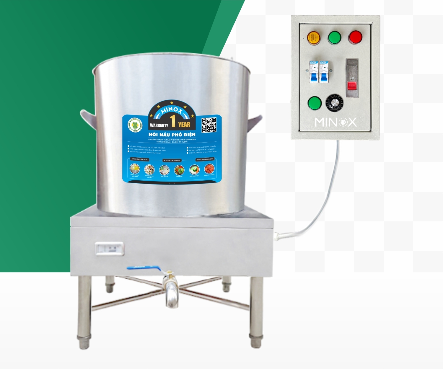 Nồi nấu phở 100L tủ điện rời