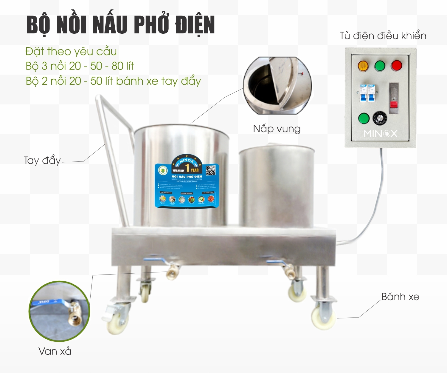 Bộ nồi phở tủ điện rời 20L - 50L