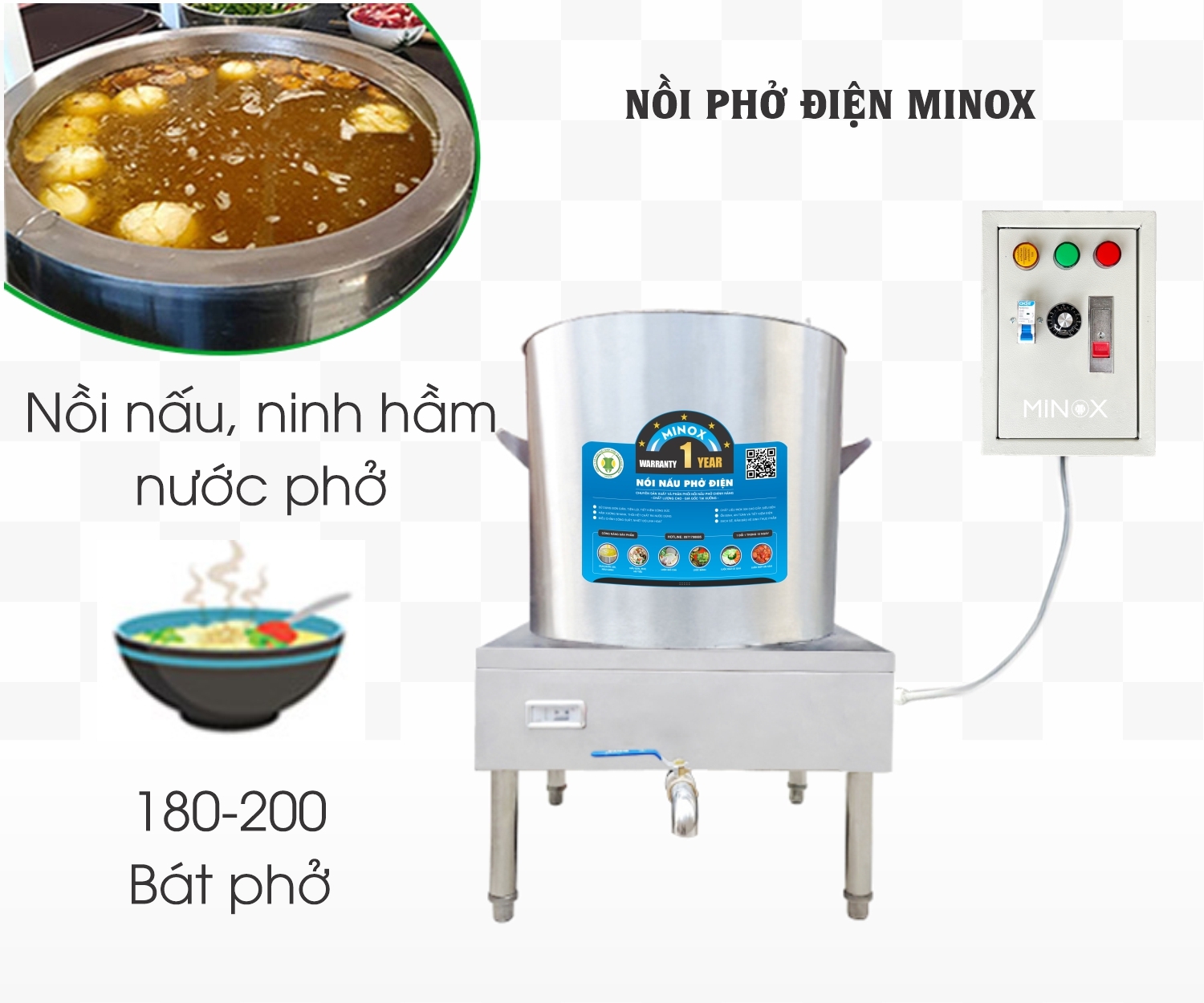 Nồi nấu phở 80L tủ điện rời