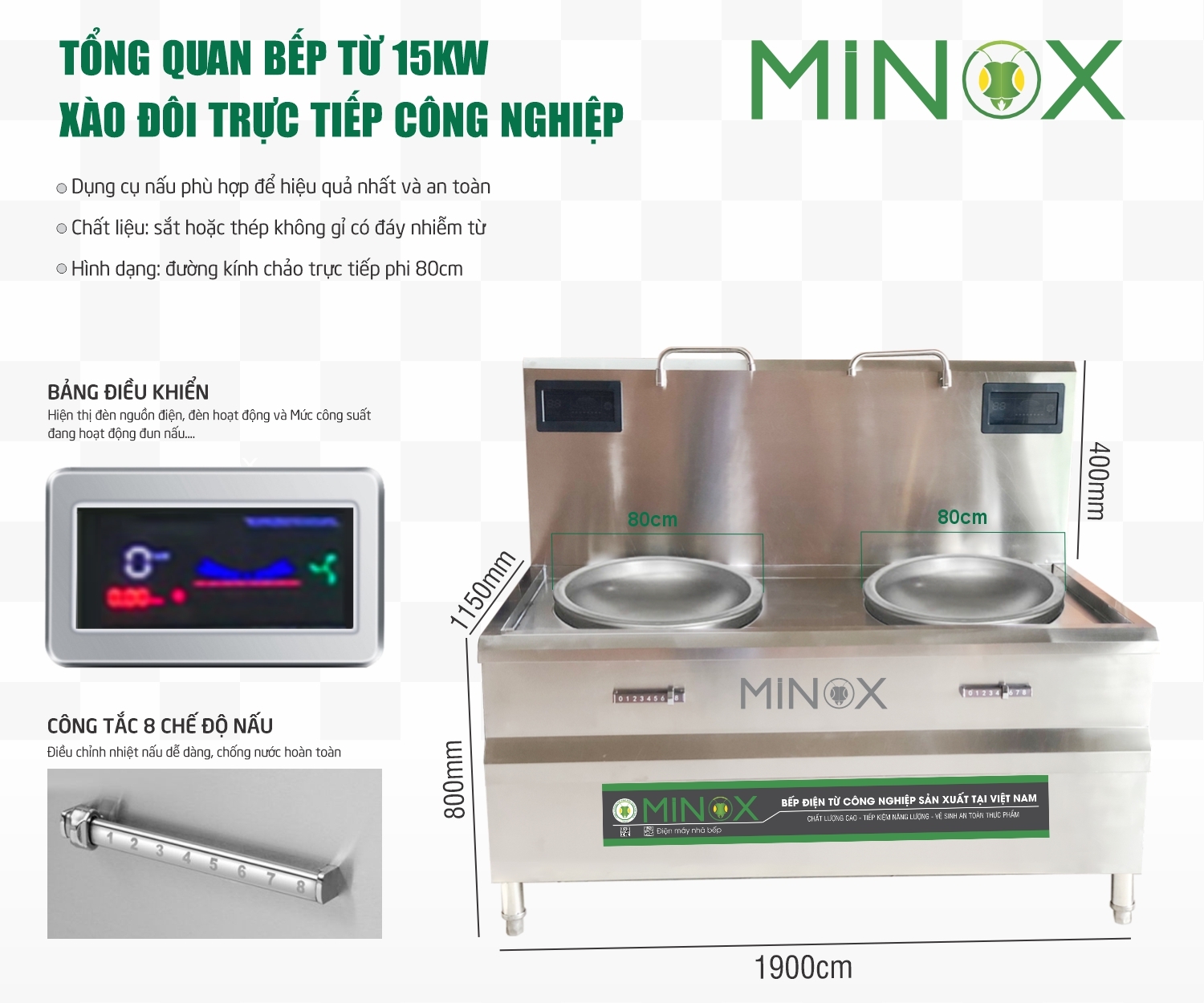 Bếp từ 15kw xào đôi trực tiếp công nghiệp