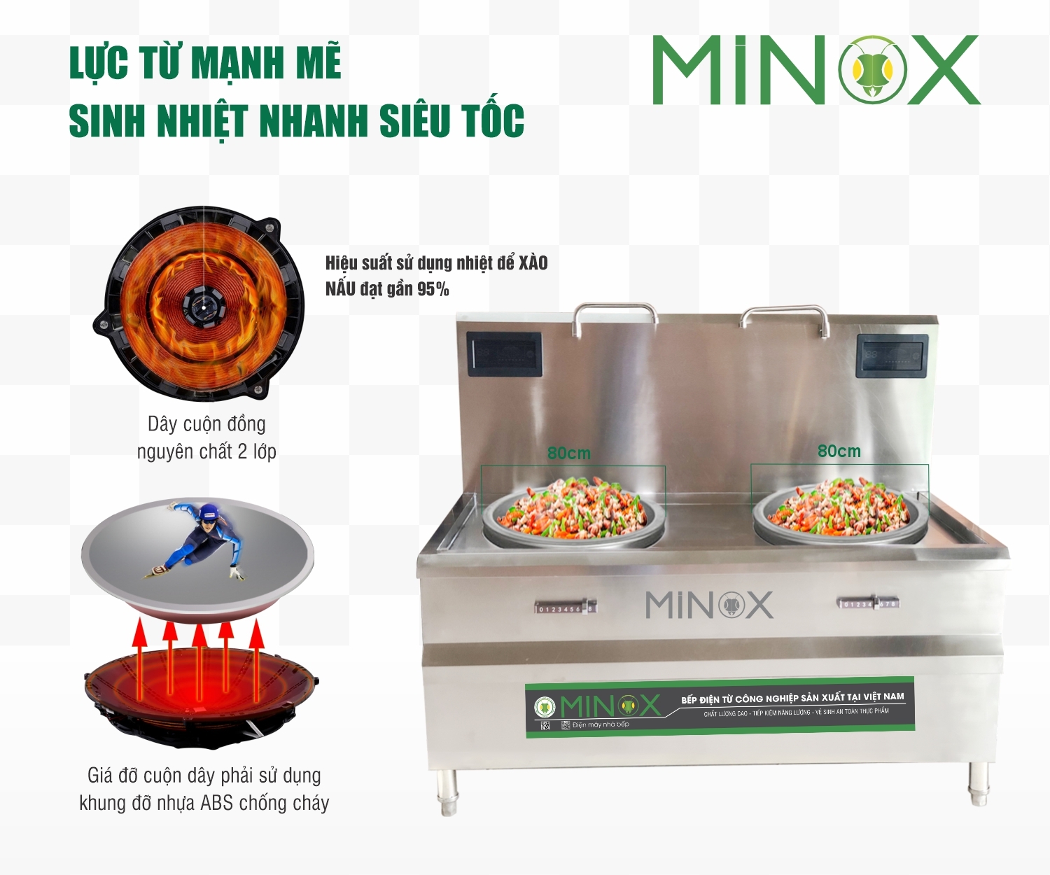 Bếp từ 15kw xào đôi trực tiếp công nghiệp
