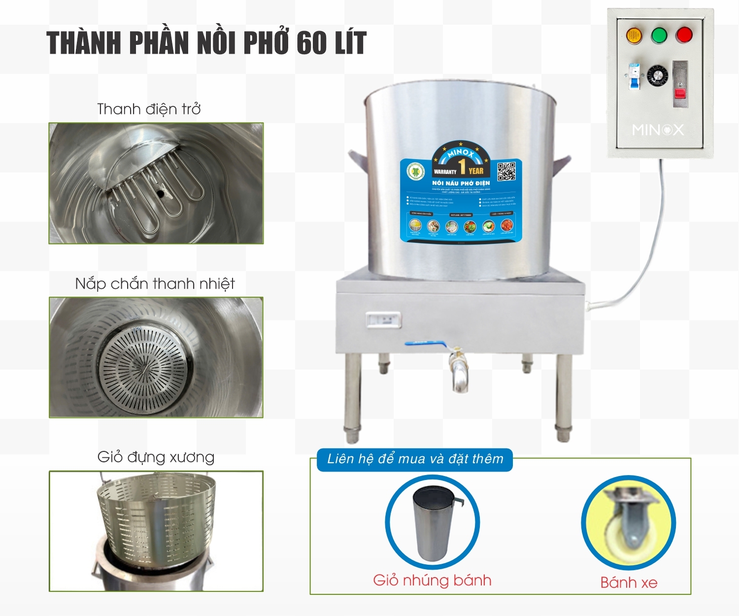 Nồi nấu phở 60L tủ điện rời