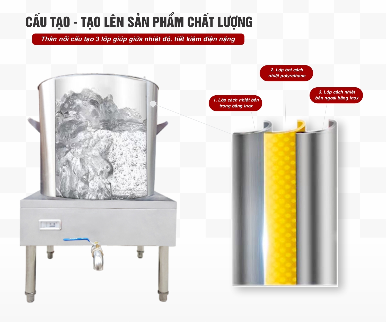 Nồi nấu phở 60L tủ điện rời
