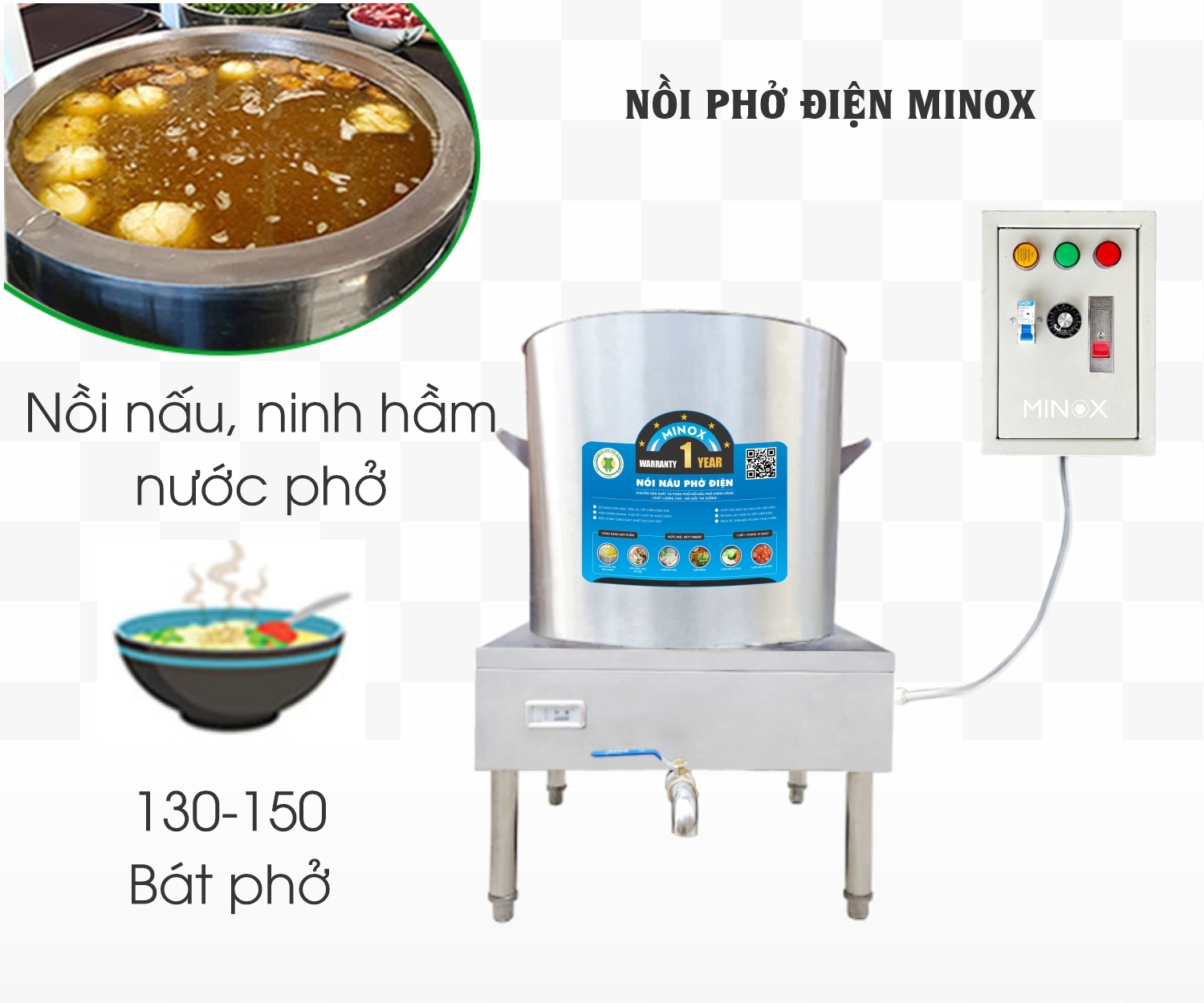 Nồi nấu phở 60L tủ điện rời