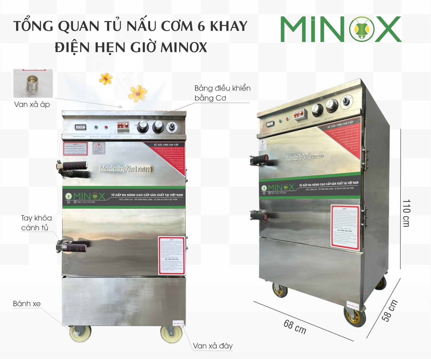 Tủ nấu cơm 6 khay điện hẹn giờ