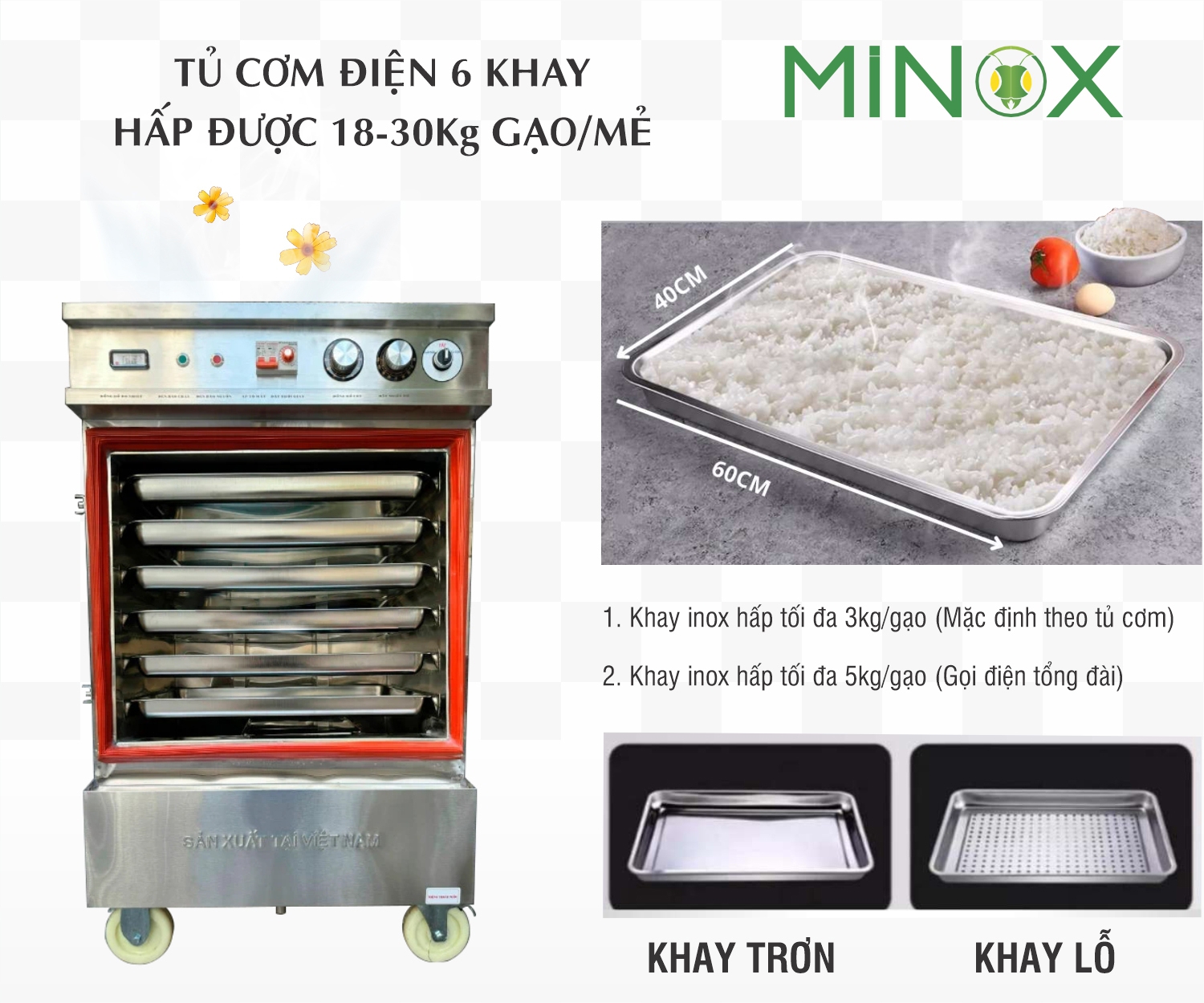 Tủ nấu cơm 6 khay điện hẹn giờ