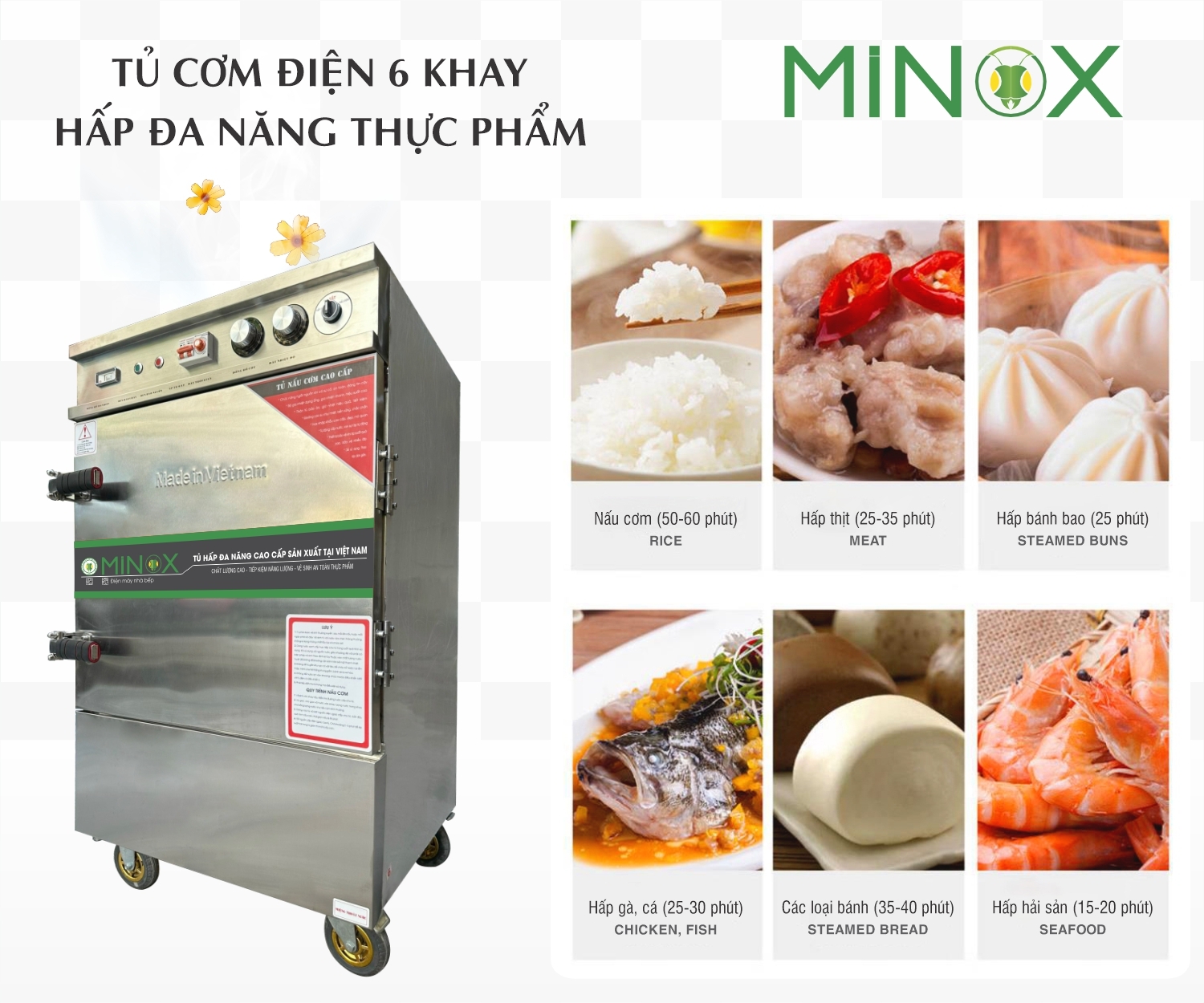 Tủ nấu cơm 6 khay điện hẹn giờ