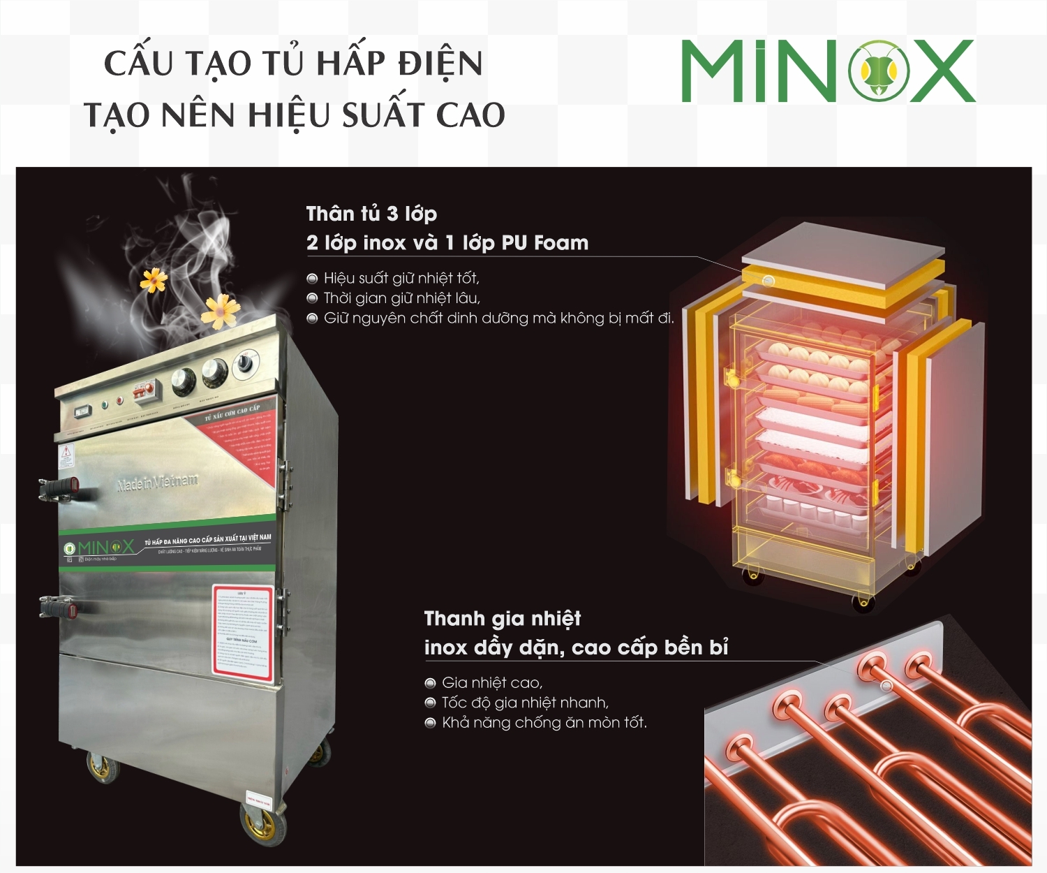 Tủ nấu cơm 6 khay điện hẹn giờ
