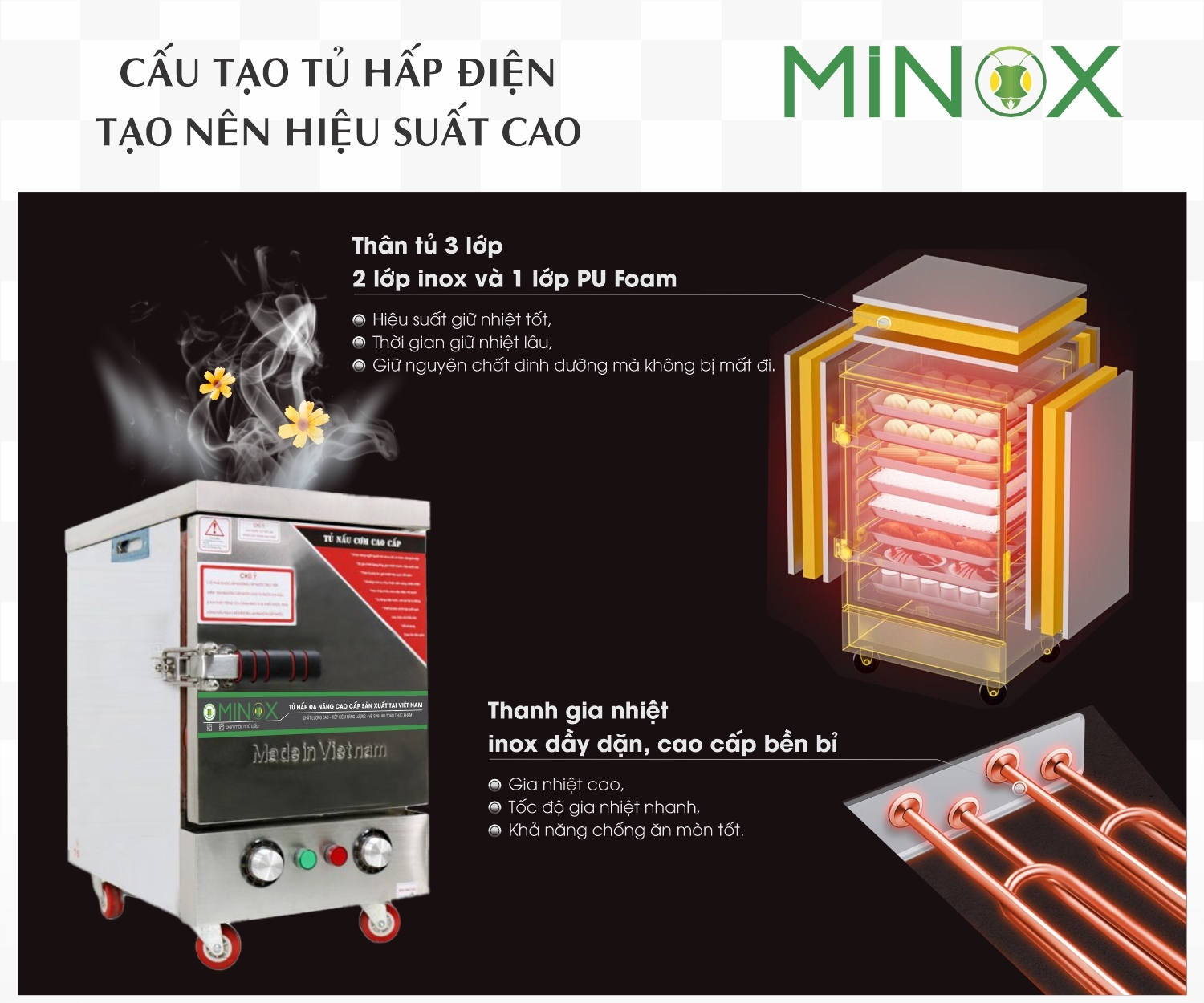 Tủ nấu cơm điện 4 khay 6kg gạo