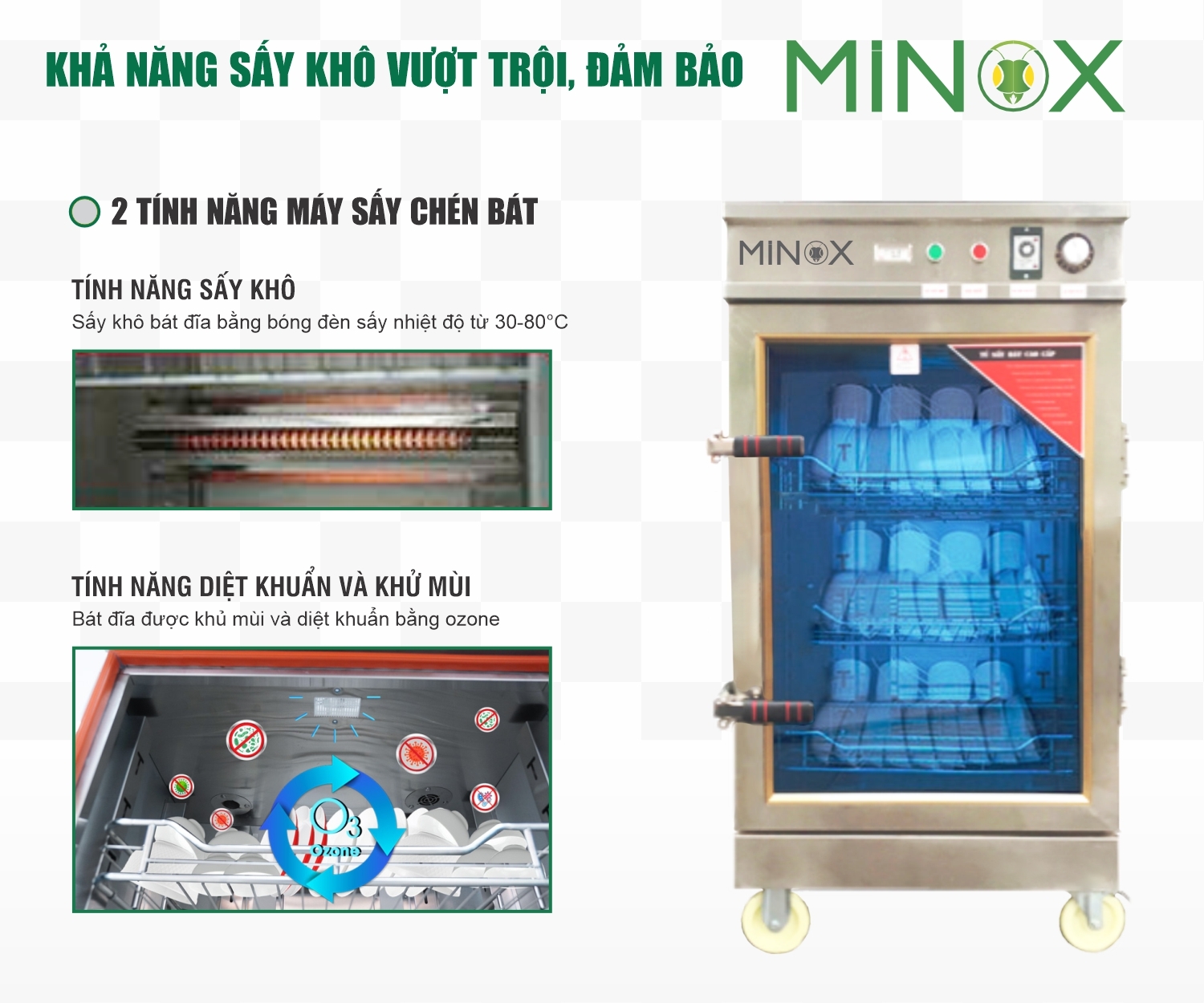 Tủ sấy bát chén công nghiệp 1 buồng 3 khay