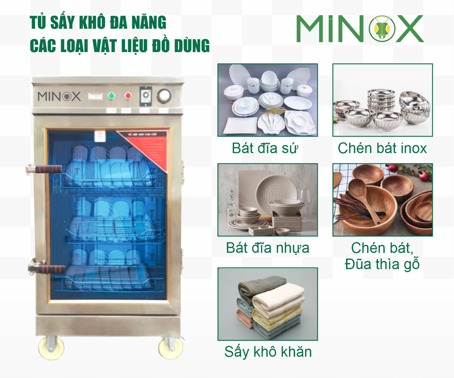 Tủ sấy bát chén công nghiệp 1 buồng 3 khay