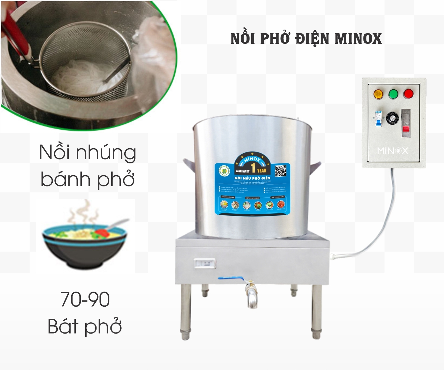 Nồi nấu phở 40L tủ điện rời