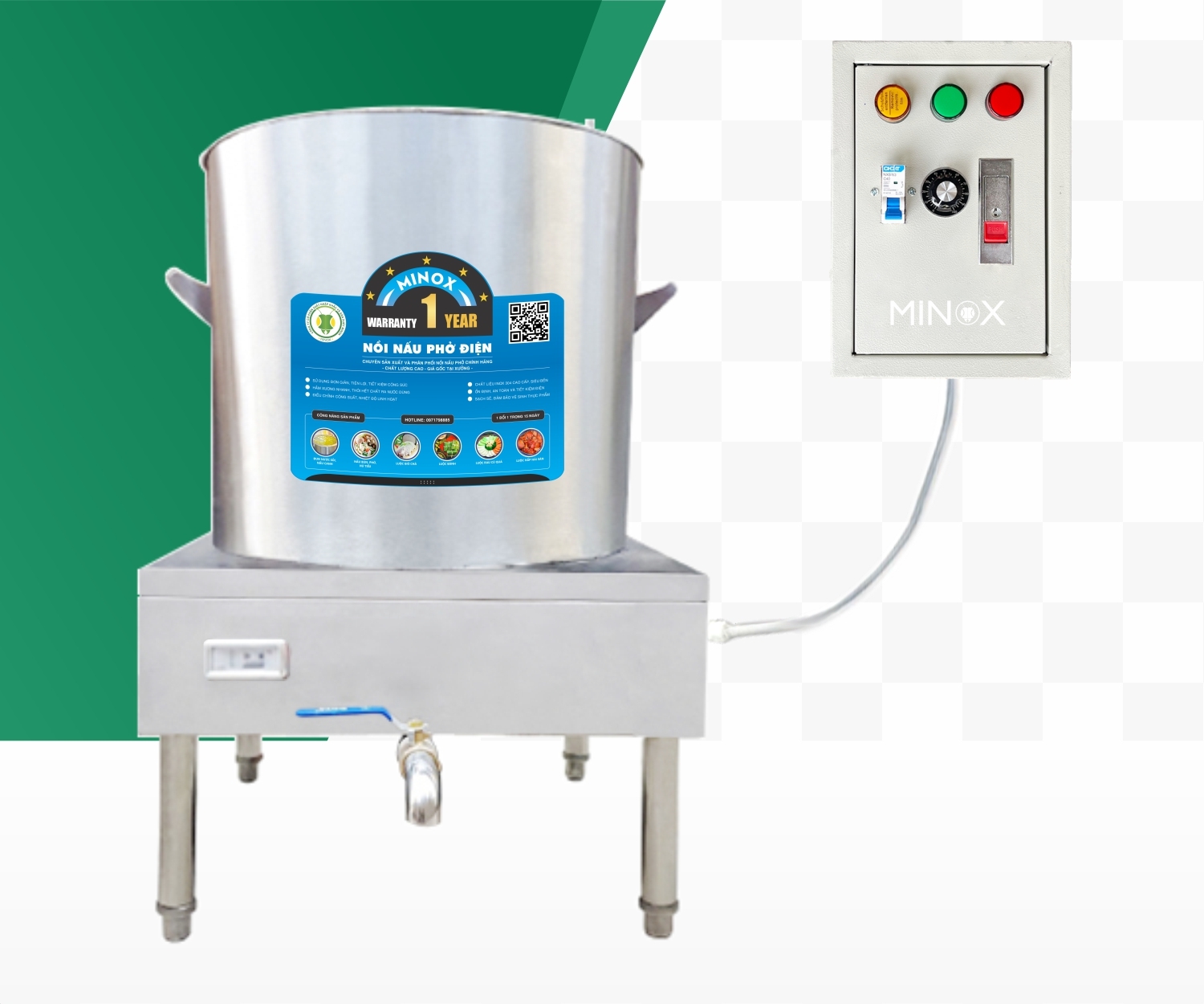 Nồi nấu phở 40L tủ điện rời