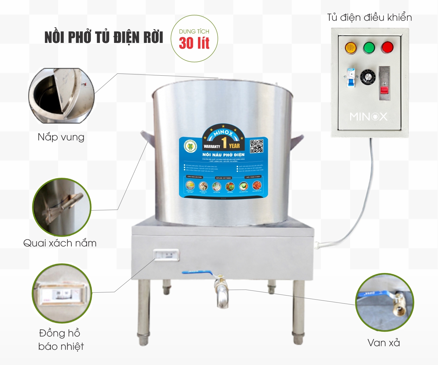 Nồi nấu phở 30L tủ điện rời