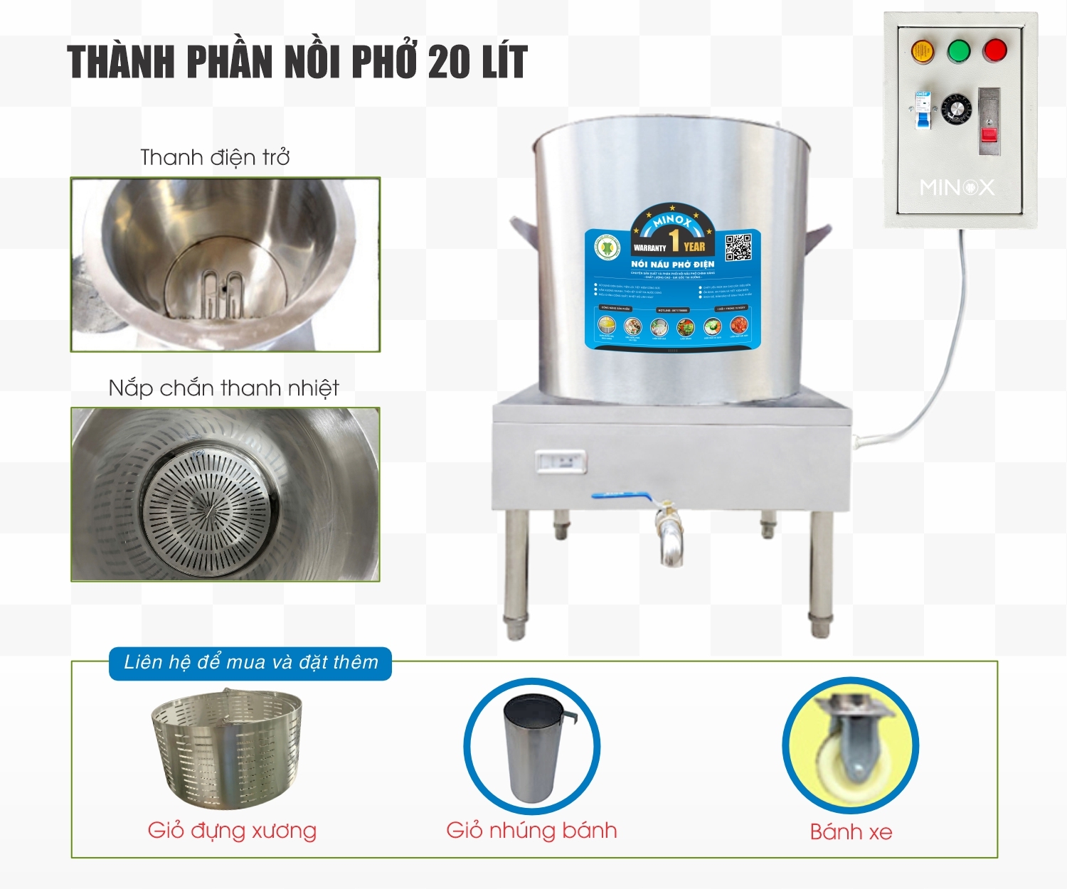 Nồi nấu phở 20L tủ điện rời