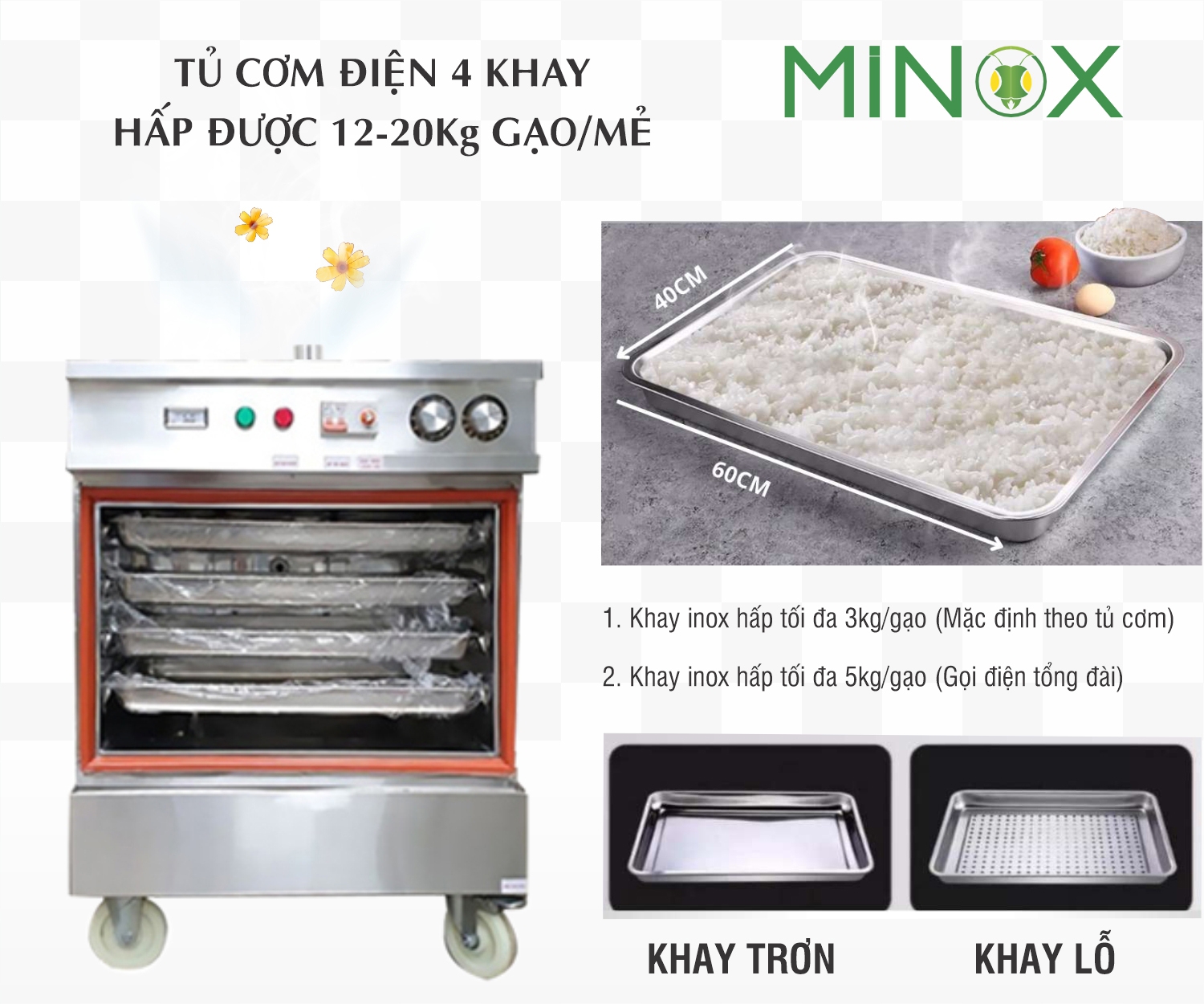 Tủ nấu cơm 4 khay điện hẹn giờ