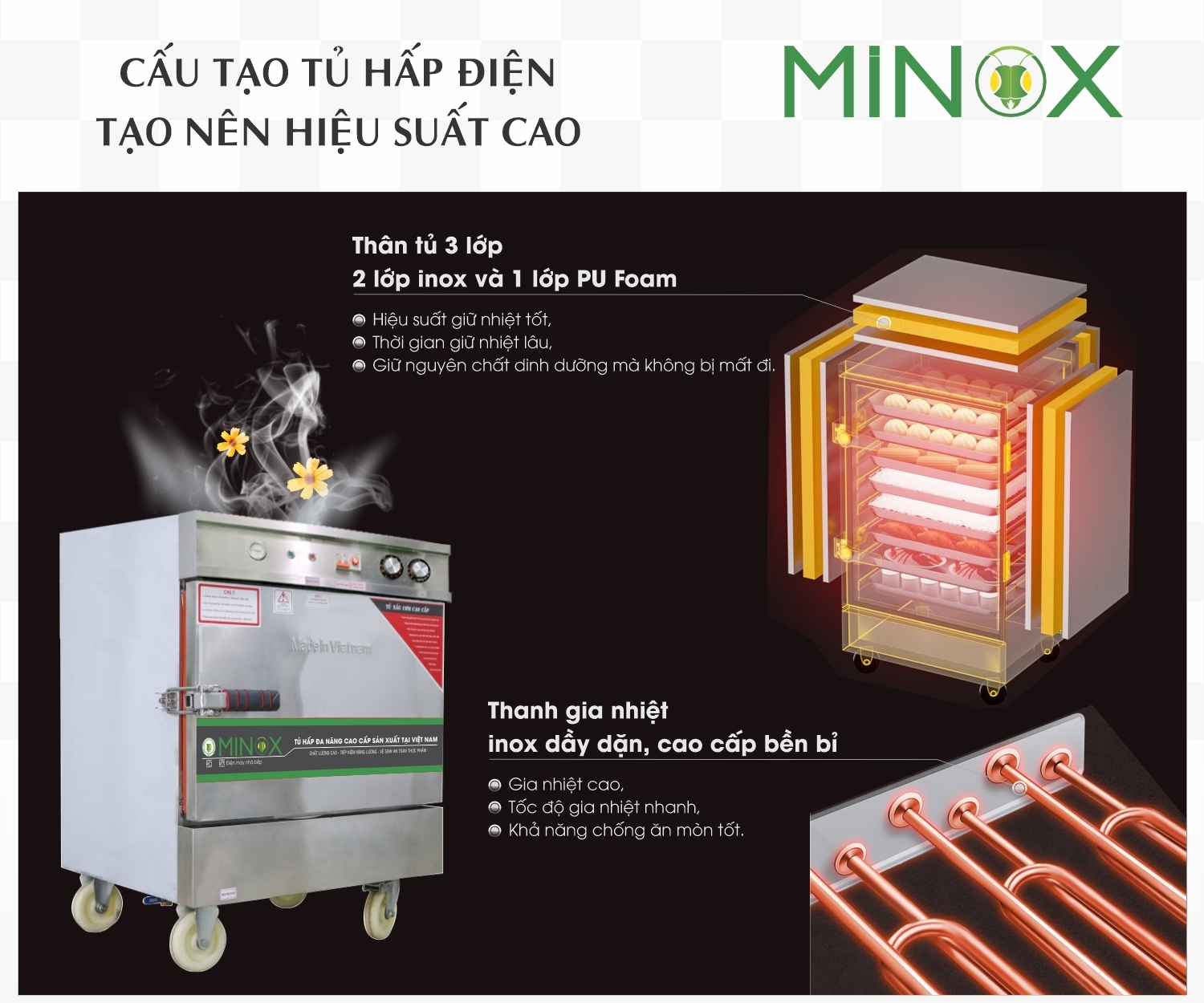 Tủ nấu cơm 4 khay điện hẹn giờ
